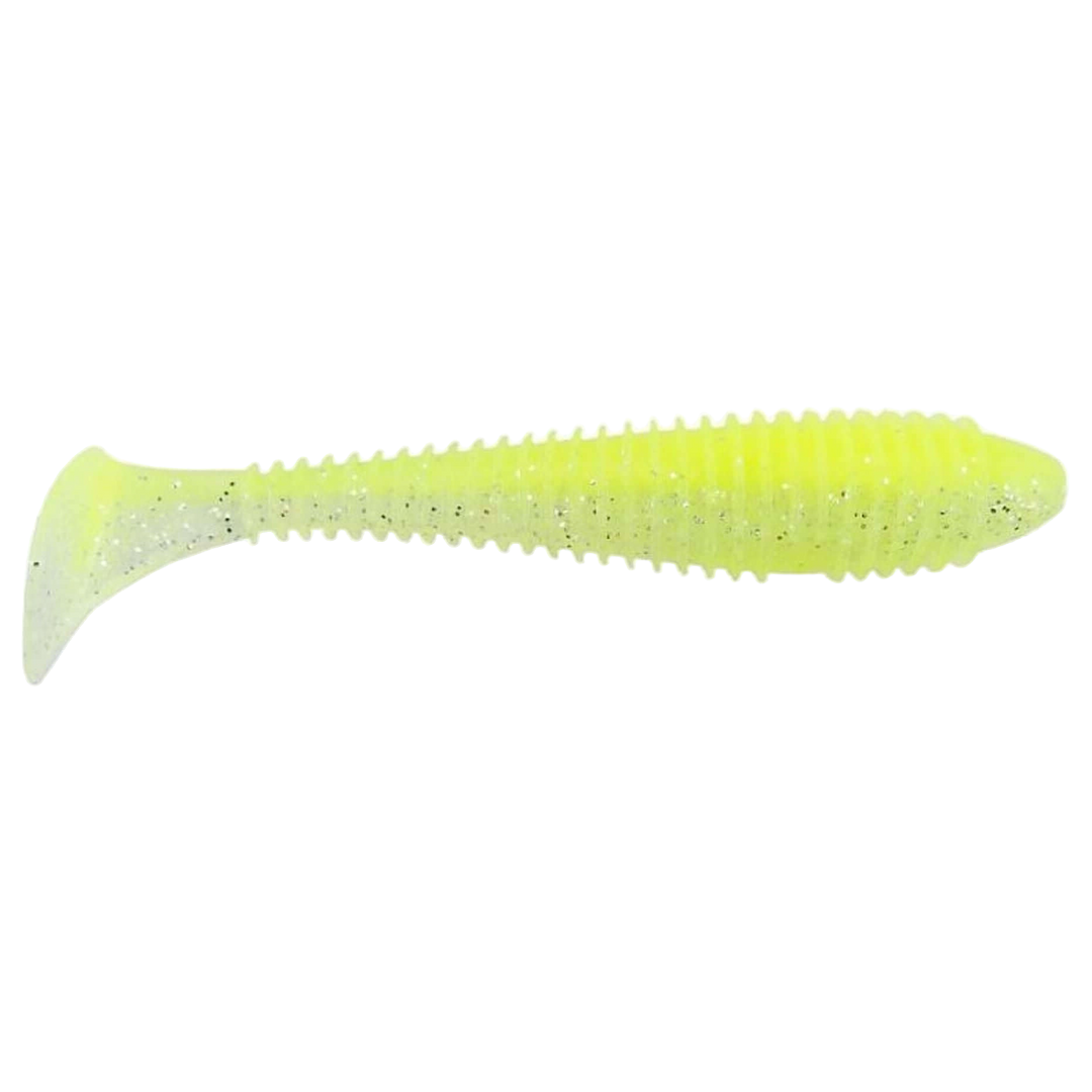 Keitech Swing Impact FAT Jigi 4.8" Chartreuse Ice sivulta, pää oikealla