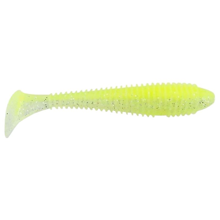 Keitech Swing Impact FAT Jigi 4.8" Chartreuse Ice sivulta, pää oikealla