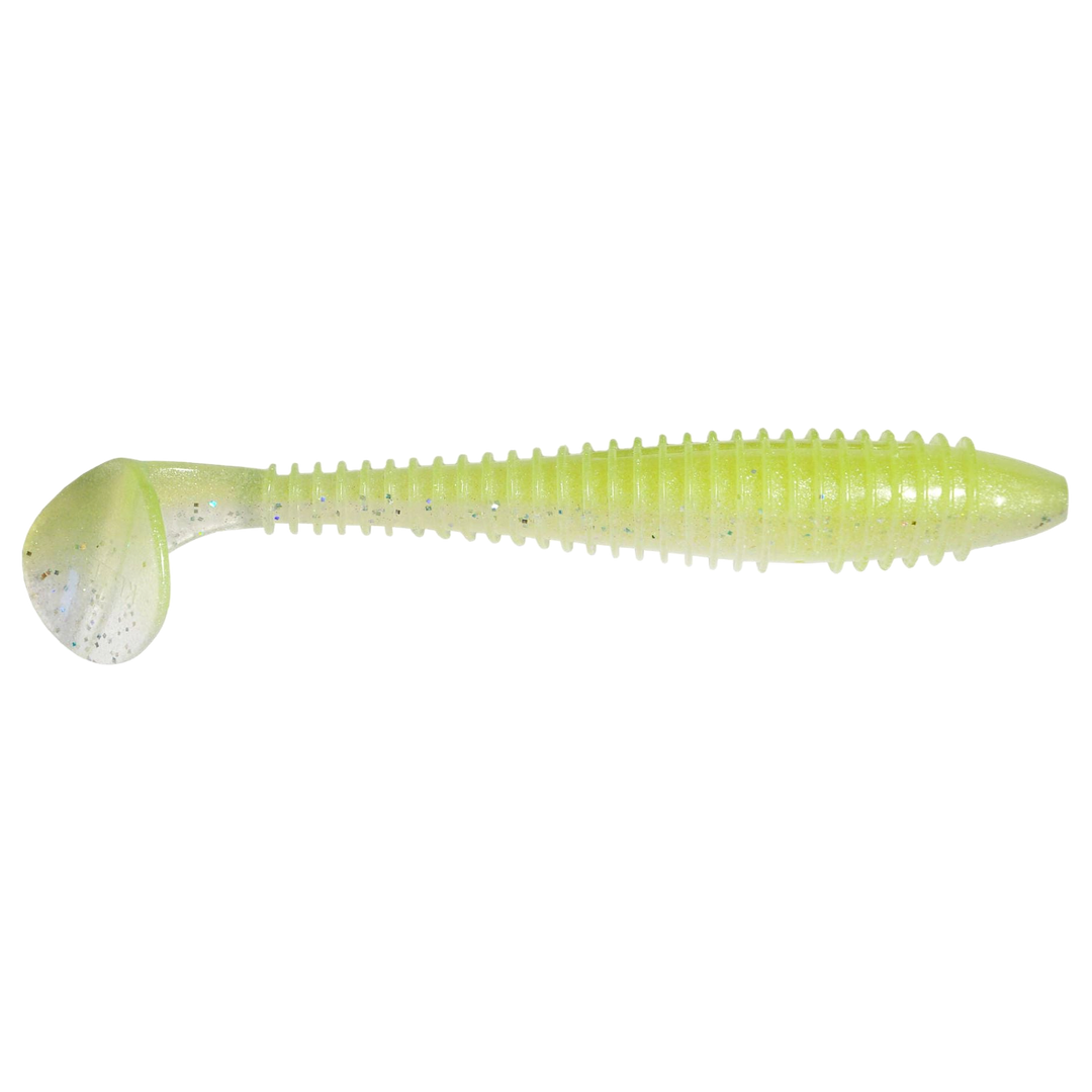 Keitech Swing Impact FAT Jigi 4.8" Chartreuse Shad sivulta, pää oikealla