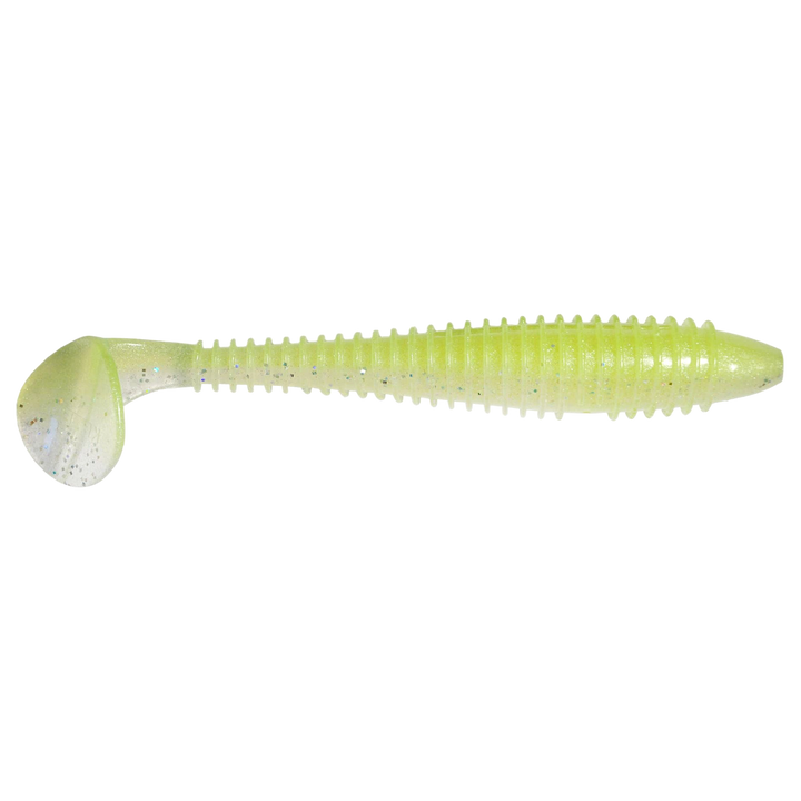 Keitech Swing Impact FAT Jigi 4.8" Chartreuse Shad sivulta, pää oikealla