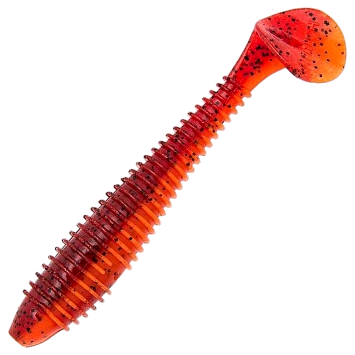 Keitech Swing Impact FAT Jigi 4.8", väri Delta Craw: punainen runko ja mustat pilkut