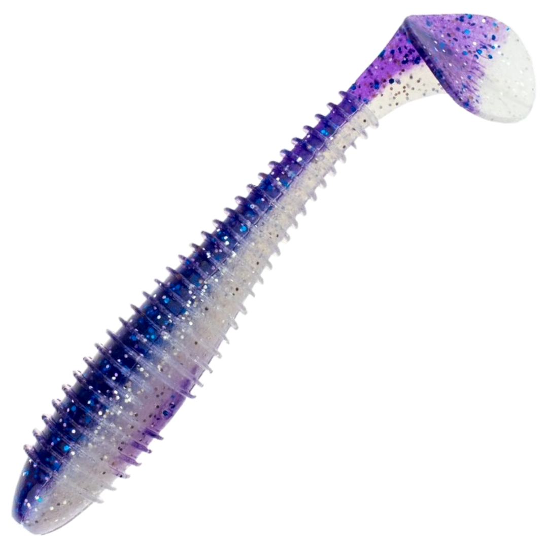 Keitech Swing Impact FAT Jigi 4.8", väri Purple Ice Shad: violetti selkä ja valkoinen kylki