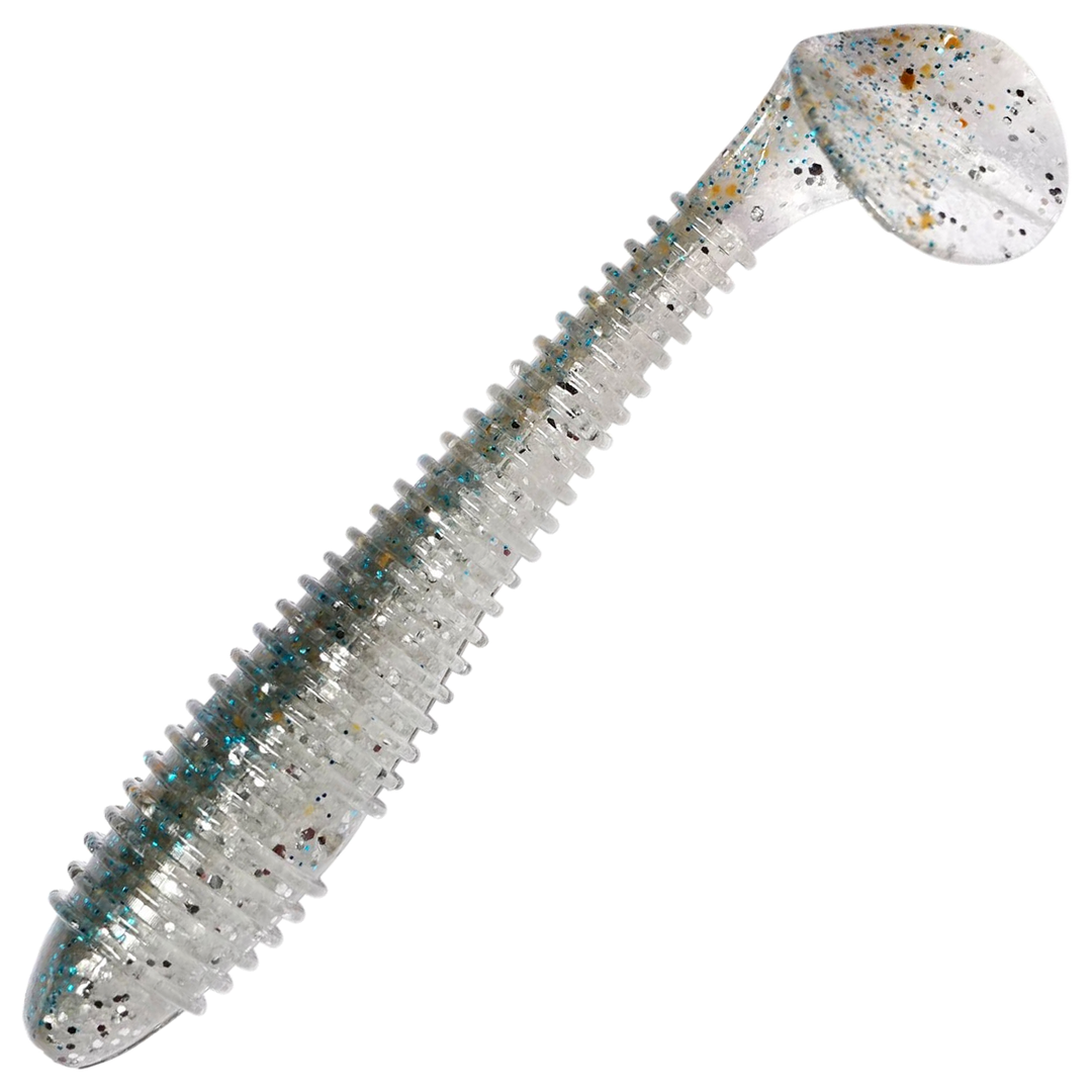 Keitech Swing Impact FAT Jigi 4.8", väri Silver Shiner: sinivihreä selkä ja hopeinen hileinen kylki