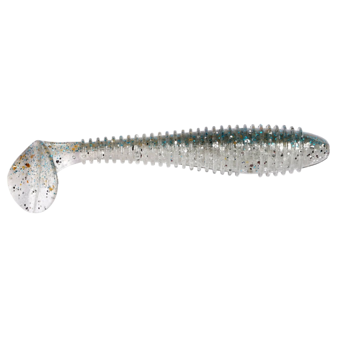Keitech Swing Impact FAT Jigi 4.8" Silver Shiner sivulta, pää oikealla