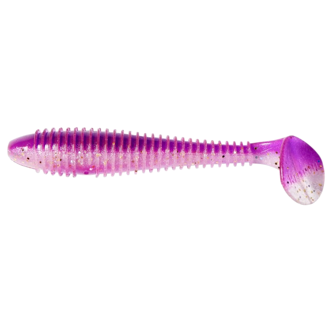 Keitech Swing Impact FAT Jigi 5.8" Grape Stardust sivulta, pää vasemmalla