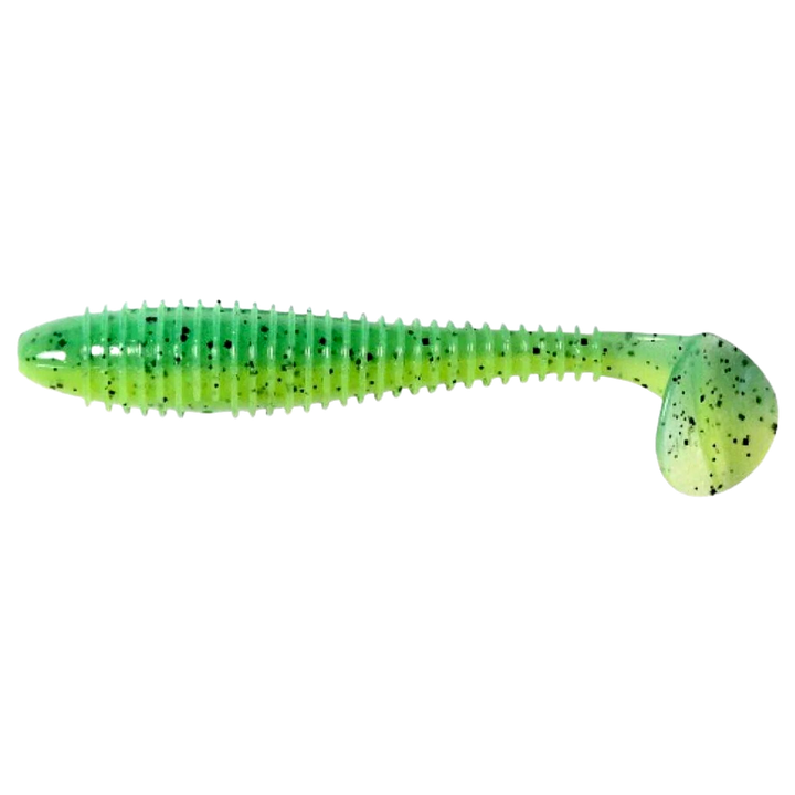 Keitech Swing Impact FAT Jigi 5.8" Lime Chartreuse PP. sivulta, pää vasemmalla