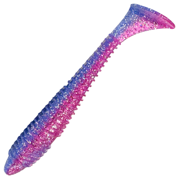 Keitech Swing Impact FAT Jigi 5.8", väri Sparkling Morning Dawn: läpikuultava violetti runko ja tummat hileet