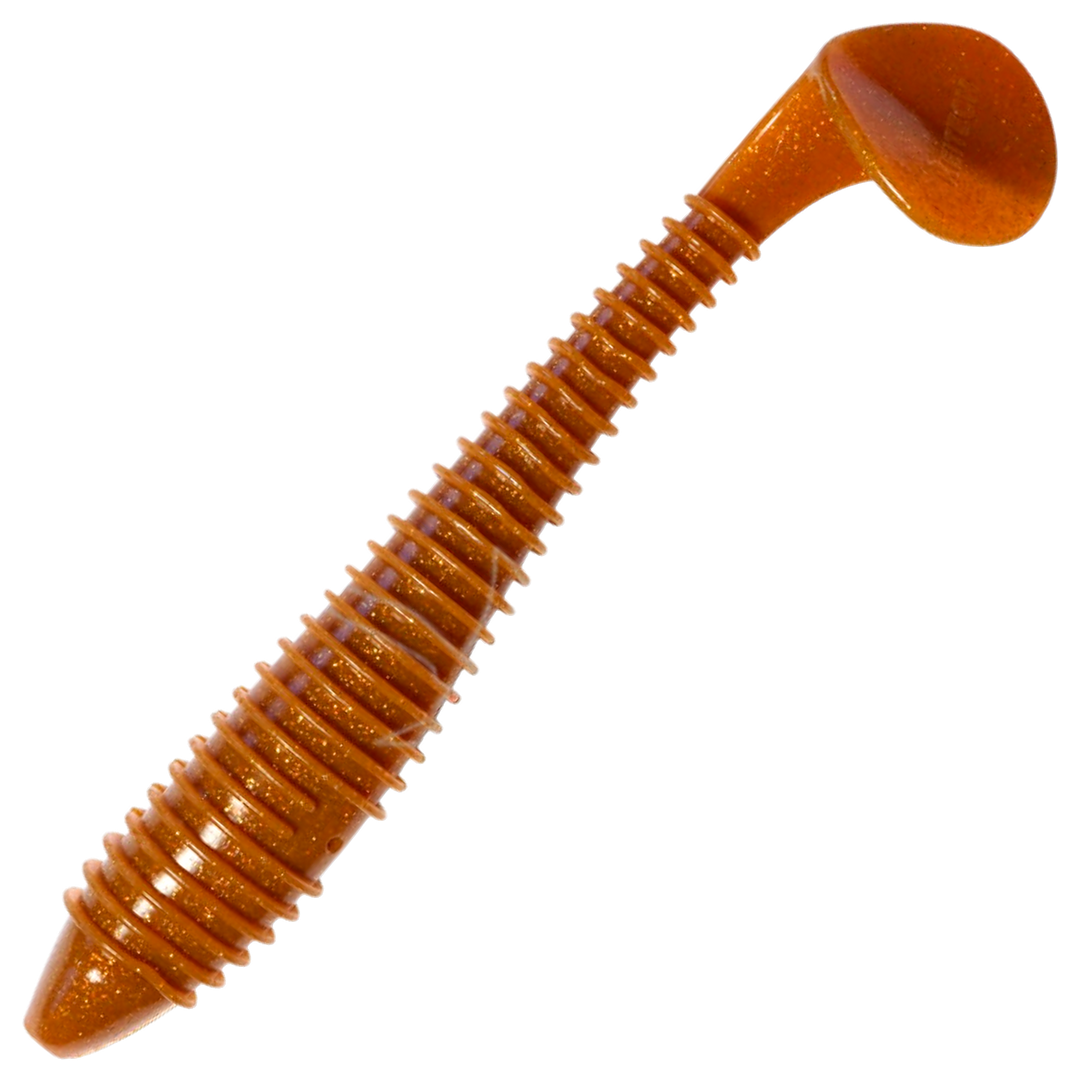 Keitech Swing Impact FAT Jigi 7.8", väri Amber Gold FLK: meripihkanruskea runko ja kultaiset hileet