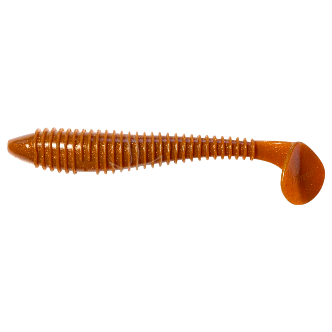 Keitech Swing Impact FAT Jigi 7.8" Amber Gold FLK sivulta, pää vasemmalla