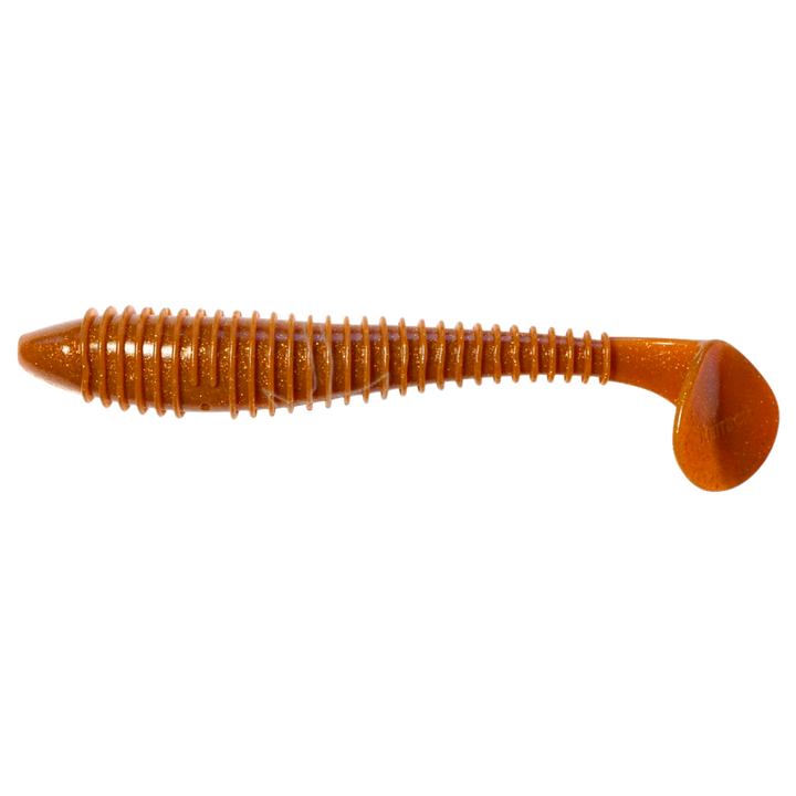 Keitech Swing Impact FAT Jigi 7.8" Amber Gold FLK sivulta, pää vasemmalla