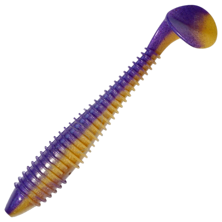 Keitech Swing Impact FAT Jigi 7.8", väri Sexy Perch: violetti selkä ja keltainen vatsa
