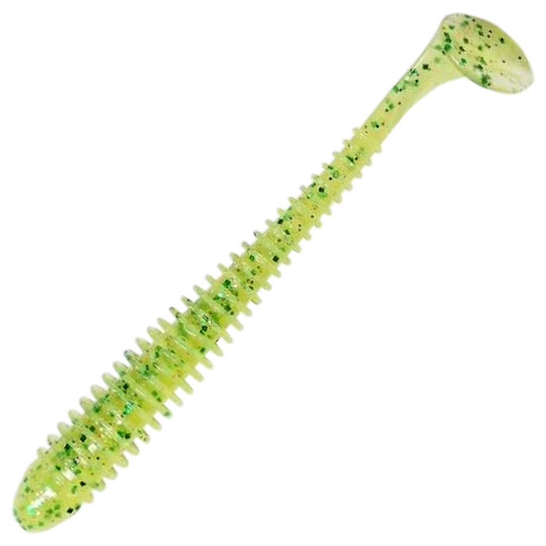 Keitech Swing Impact Jigi 2", väri Chart Lime Shad: kellanvihreä runko sekä sinivihreät ja mustat pilkut