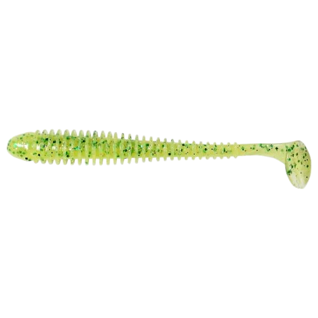 Keitech Swing Impact Jigi 2" Chart Lime Shad sivulta, pää vasemmalla