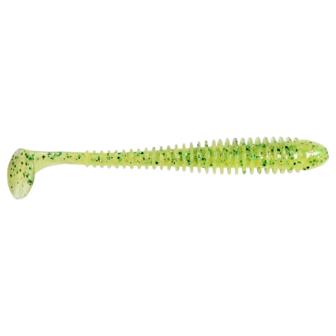 Keitech Swing Impact Jigi 2" Chart Lime Shad sivulta, pää oikealla