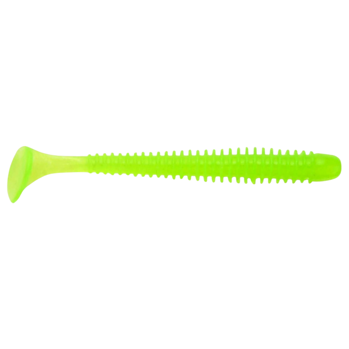 Keitech Swing Impact Jigi 2" Clear Chartreuse Glow sivulta, pää oikealla