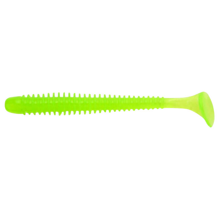 Keitech Swing Impact Jigi 2.5" Clear Chartreuse Glow sivulta, pää vasemmalla