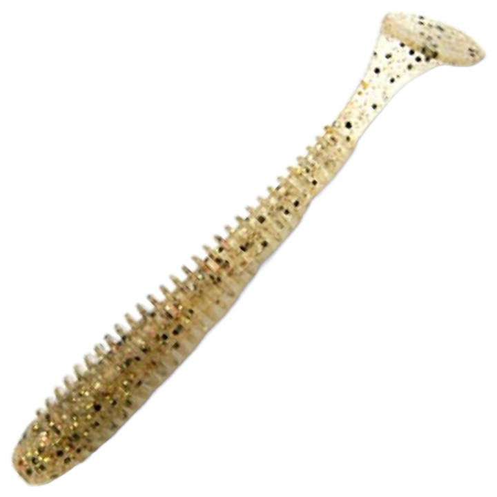 Keitech Swing Impact Jigi 2.5", väri Gold Shad: läpikuultava kullanruskea runko ja mustat pilkut
