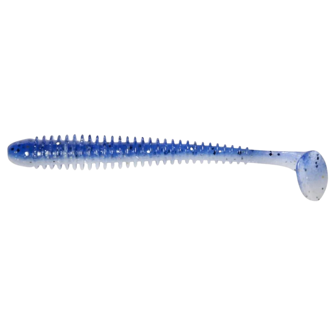 Keitech Swing Impact Jigi 4.5" Blue Ice Shad sivulta, pää vasemmalla