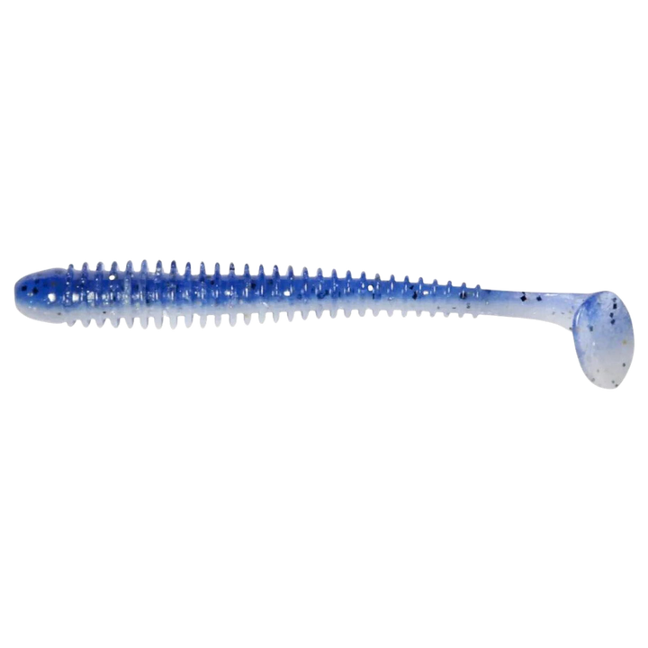 Keitech Swing Impact Jigi 4.5" Blue Ice Shad sivulta, pää vasemmalla