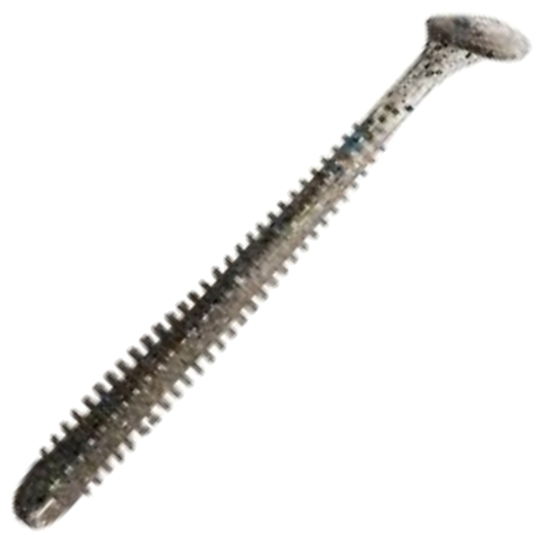 Keitech Swing Impact Jigi 4.5", väri Bluegill Flash: läpikuultava oliivinharmaa runko ja kultaiset hileet