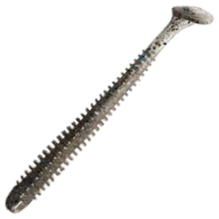 Keitech Swing Impact Jigi 4.5", väri Bluegill Flash: läpikuultava oliivinharmaa runko ja kultaiset hileet