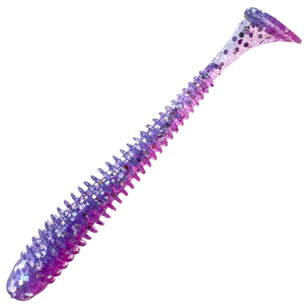 Keitech Swing Impact Jigi 4.5", väri Sparkling Morning Dawn: läpikuultava violetti runko ja tummat hileet
