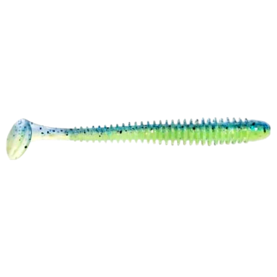 Keitech Swing Impact Jigi 4" Blue X Chart sivulta, pää oikealla