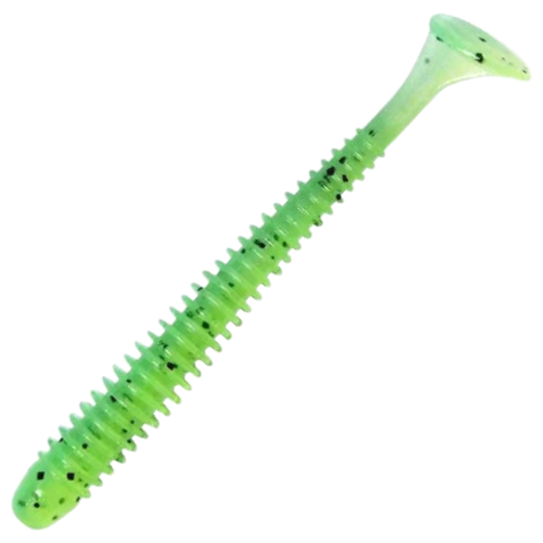 Keitech Swing Impact Jigi 4", väri Lime Chartreuse PP: vihreä selkä, kellanvihreä vatsa ja mustat pilkut