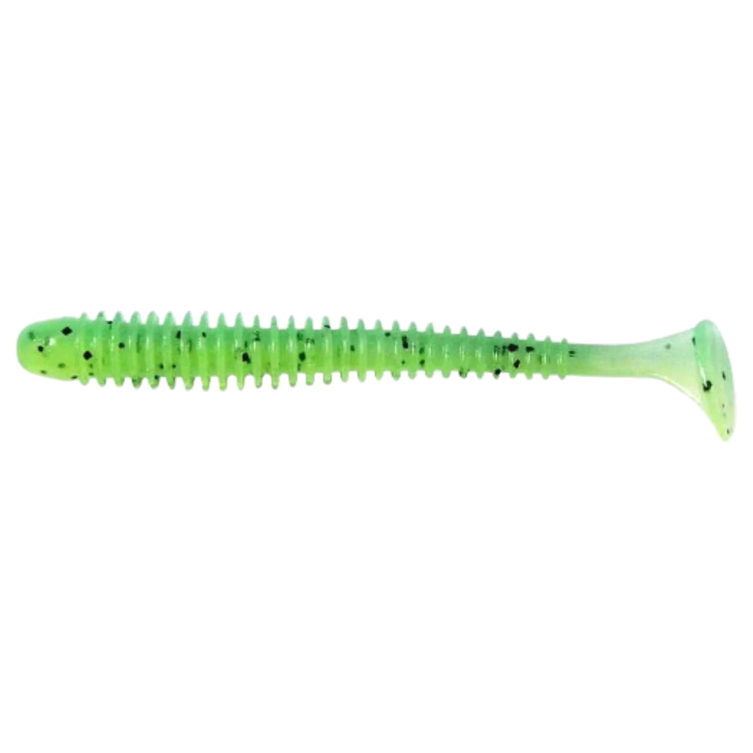 Keitech Swing Impact Jigi 4" Lime Chartreuse PP sivulta, pää vasemmalla