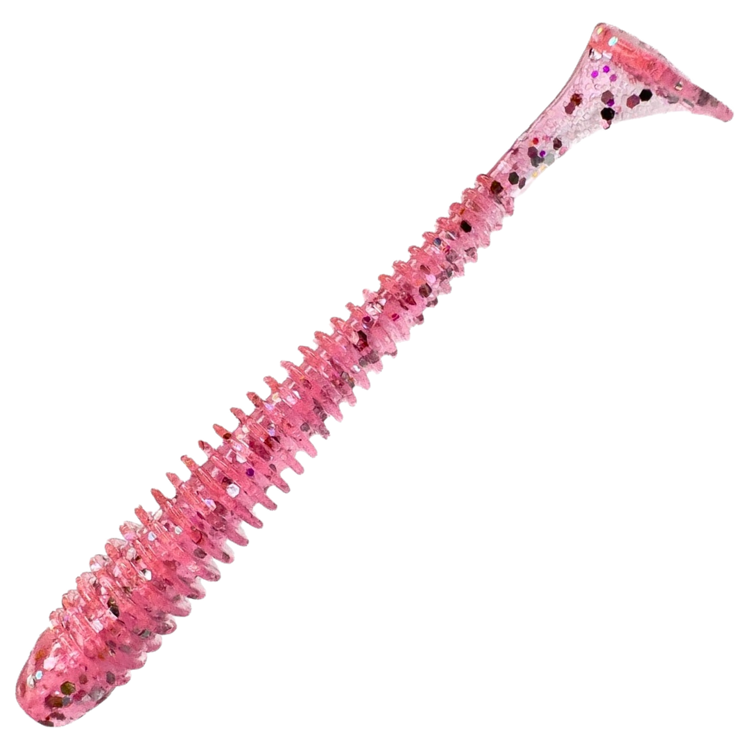 Keitech Swing Impact Jigi 4", väri Sparkling Pink Shad: vaaleanpunainen runko ja hopeiset hileet