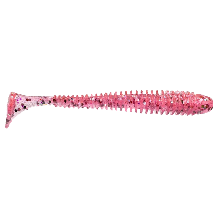 Keitech Swing Impact Jigi 4" Sparkling Pink Shad sivulta, pää oikealla