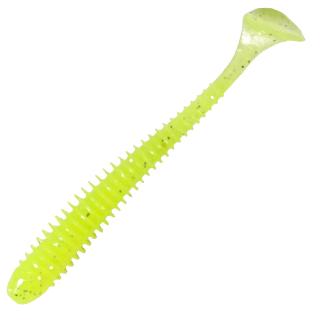 Keitech Swing Impact Jigi 4", väri Toxic Chart: kirkkaan kellanvihreä runko ja mustat pilkut