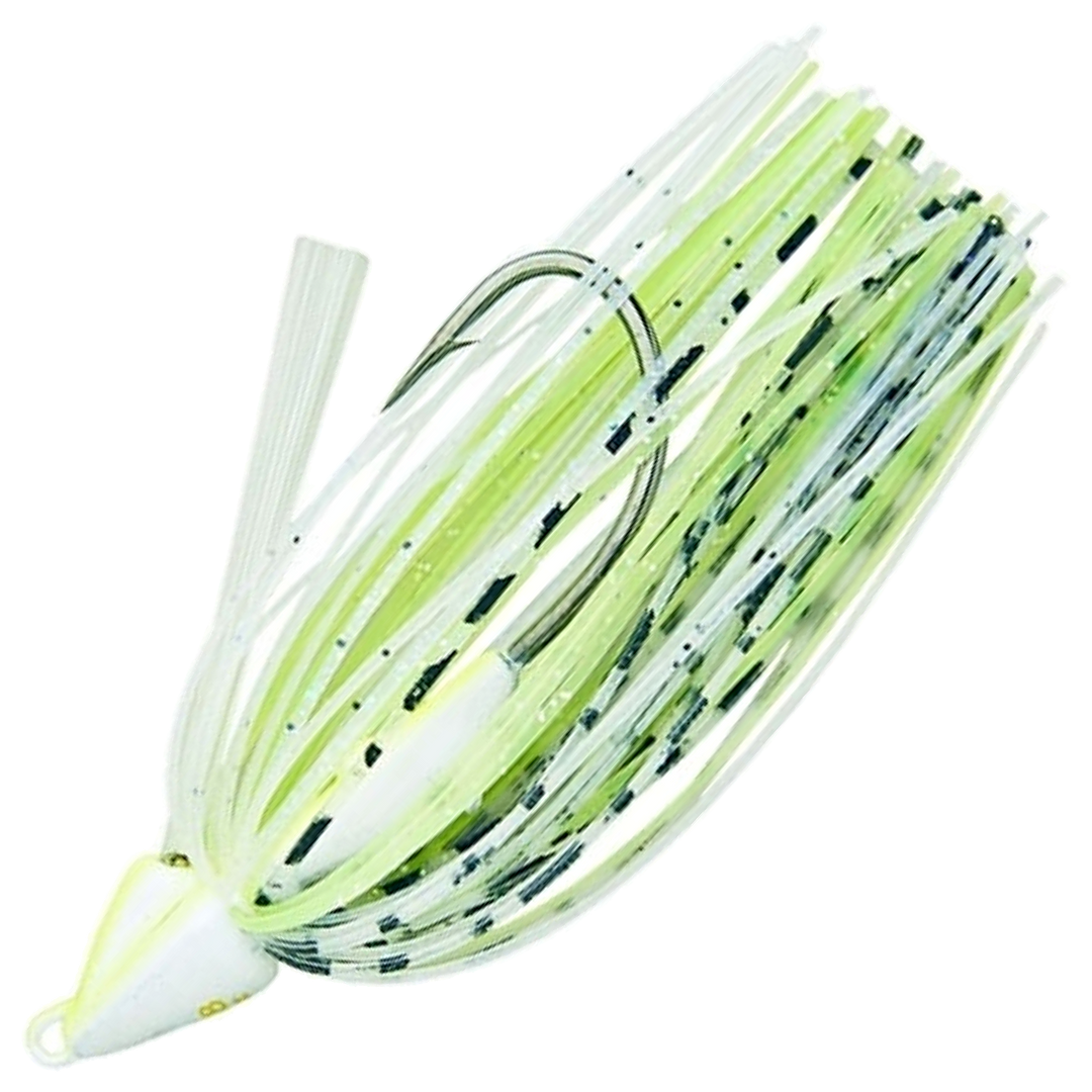 Keitech Swing Swimmer Swimbait 10.6g, väri Spot Remover: valkoinen pää, vaaleanvihreä ja valkoinen helma mustin pilkuin