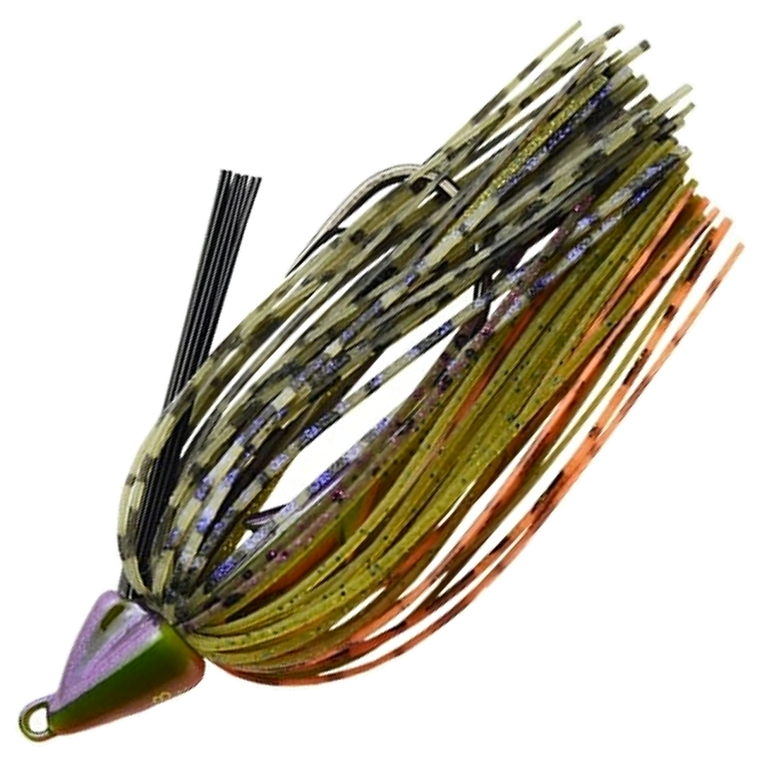 Keitech Swing Swimmer Swimbait 7g, väri SP Bluegill: violetti pää, vihertävä ja oranssi helma, mustat pilkut