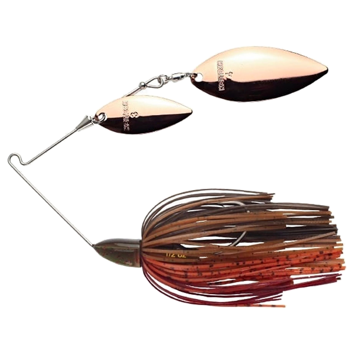 Keitech Tee Bone Double Willow Spinnerbait 14g Green Pumpkin Craw sivulta, pää vasemmalla