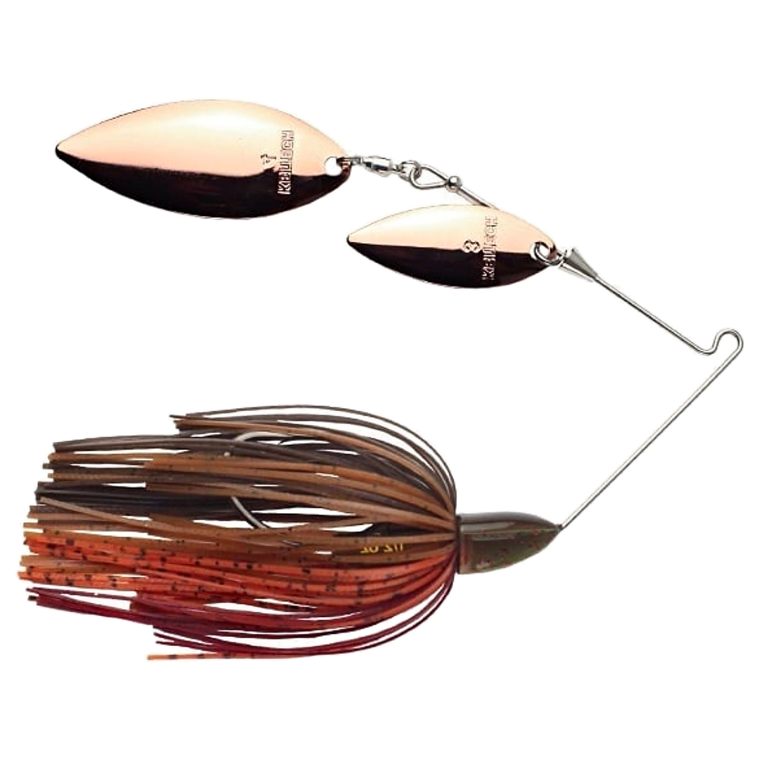 Keitech Tee Bone Double Willow Spinnerbait 14g Green Pumpkin Craw sivulta, pää oikealla