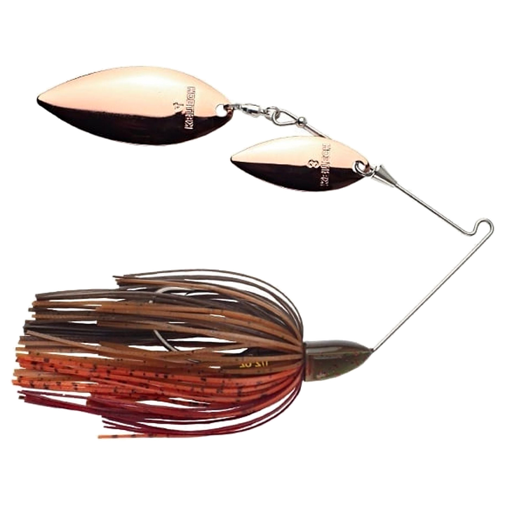 Keitech Tee Bone Double Willow Spinnerbait 14g Green Pumpkin Craw sivulta, pää oikealla