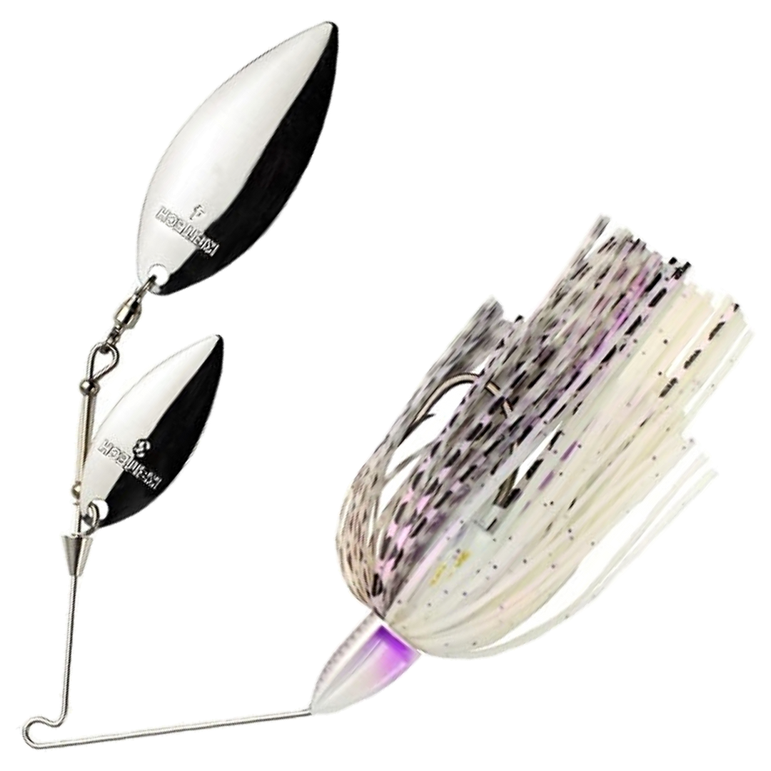 Keitech Tee Bone Double Willow Spinnerbait 14g, väri Purple Pearl Shad: valkoinen ja violetti helma, hopeiset lavat