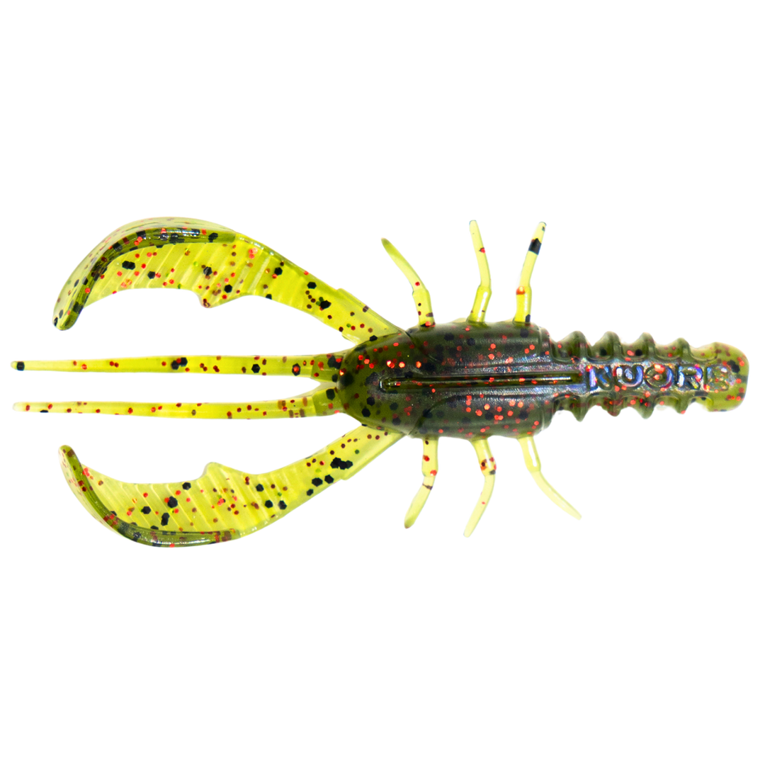 Kuore Bouncer 8.5cm 5.9g Jigi Green Spark yläpuolelta, pää vasemmalla