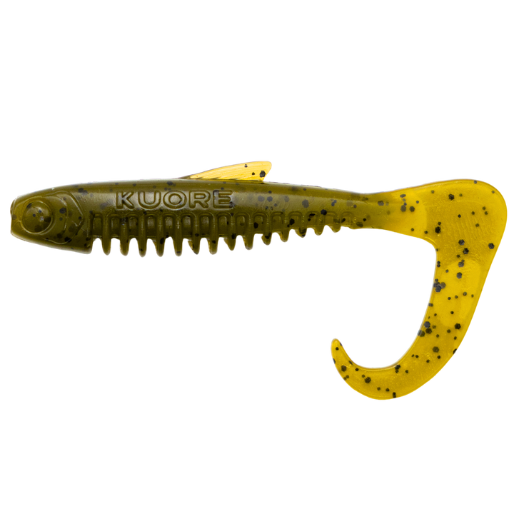 Kuore Reaper 9cm 5.5g Jigi Green Pumpkin sivulta, pää vasemmalla