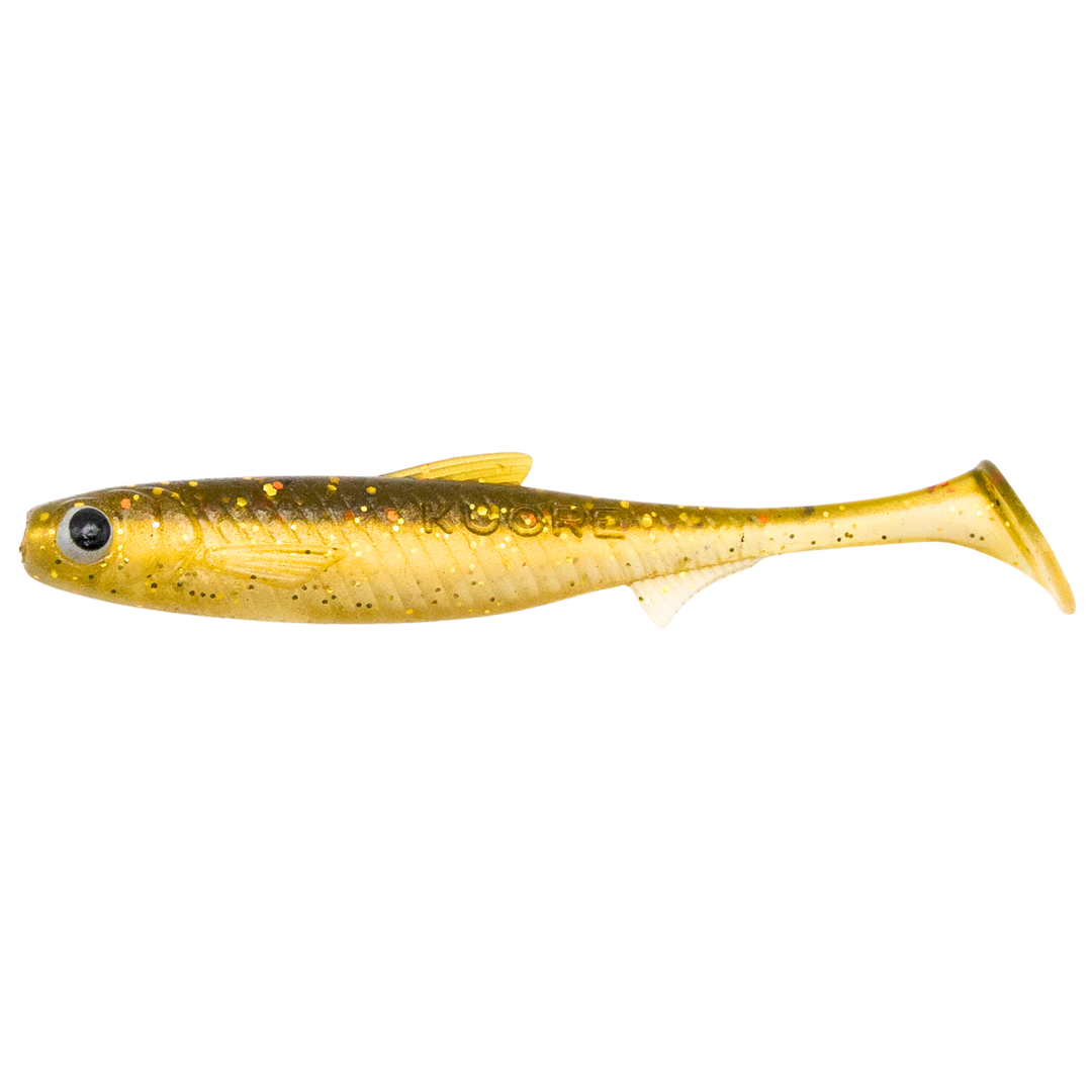 Kuore Recoil 11cm 7.6g Jigi Ghost Gold sivulta, pää vasemmalla