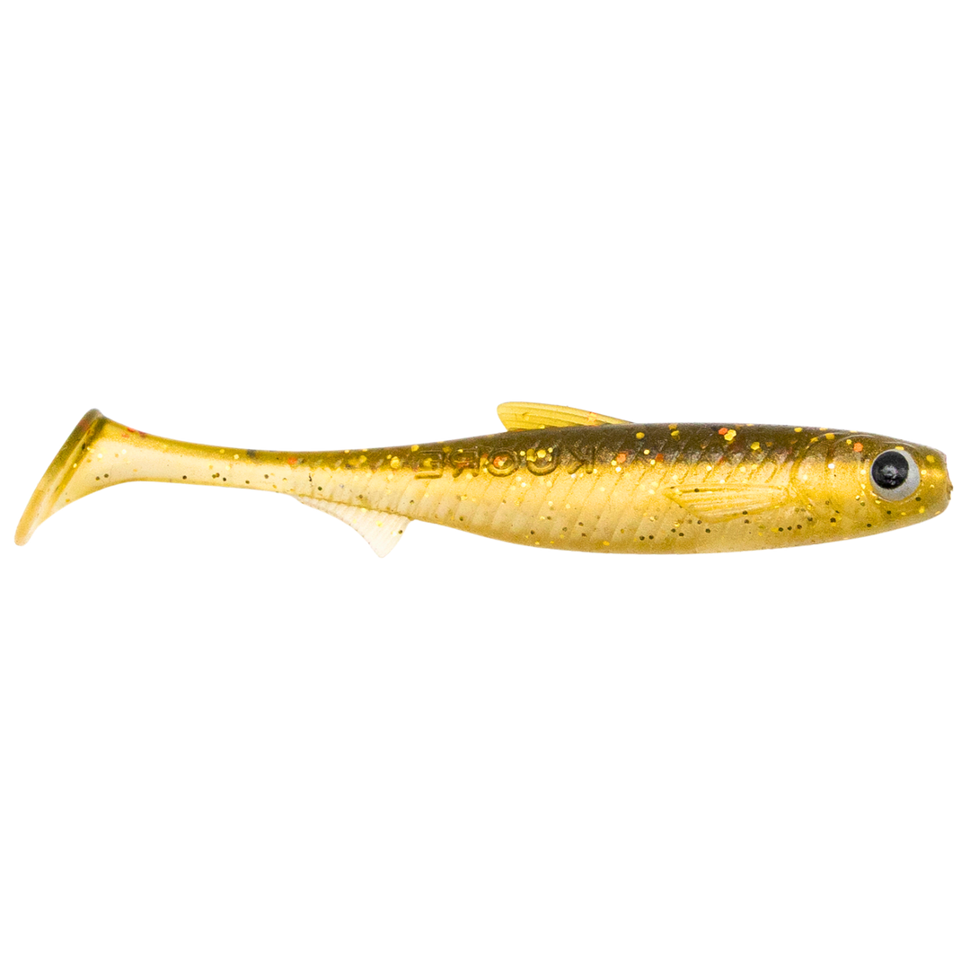 Kuore Recoil 11cm 7.6g Jigi Ghost Gold sivulta, pää oikealla