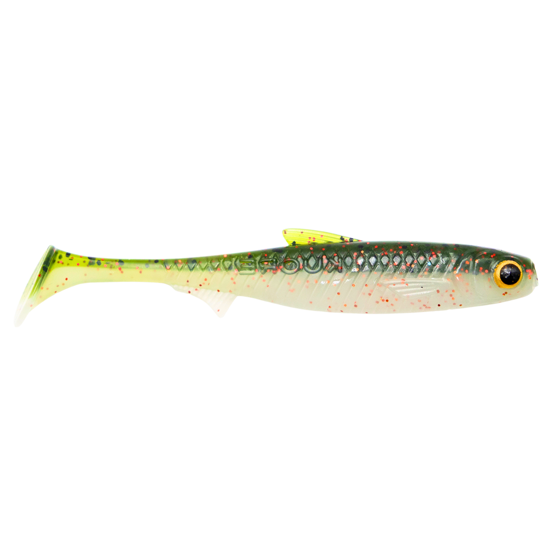 Kuore Recoil 11cm 7.6g Jigi Green Spark sivulta, pää oikealla