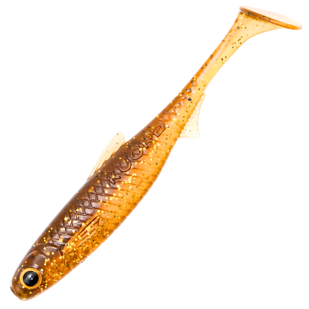 Kuore Recoil 11cm 7.6g Jigi, väri Motor Oil UV: läpikuultava oranssinruskea runko ja mustat hileet