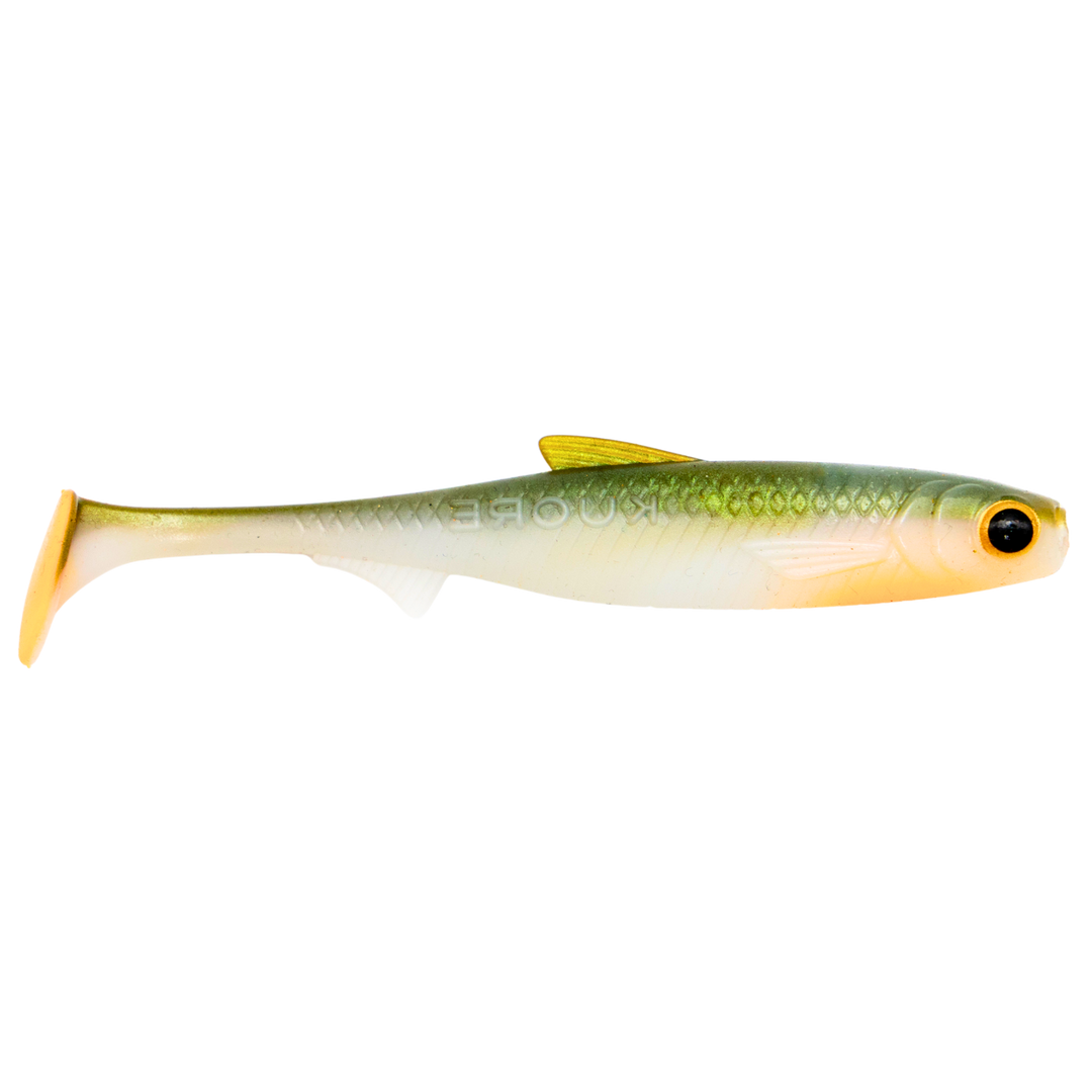 Kuore Recoil 9cm 4.2g Jigi Fire Olive UV sivulta, pää oikealla