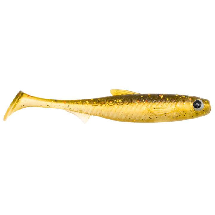 Kuore Recoil 9cm 4.2g Jigi Ghost Gold sivulta, pää oikealla