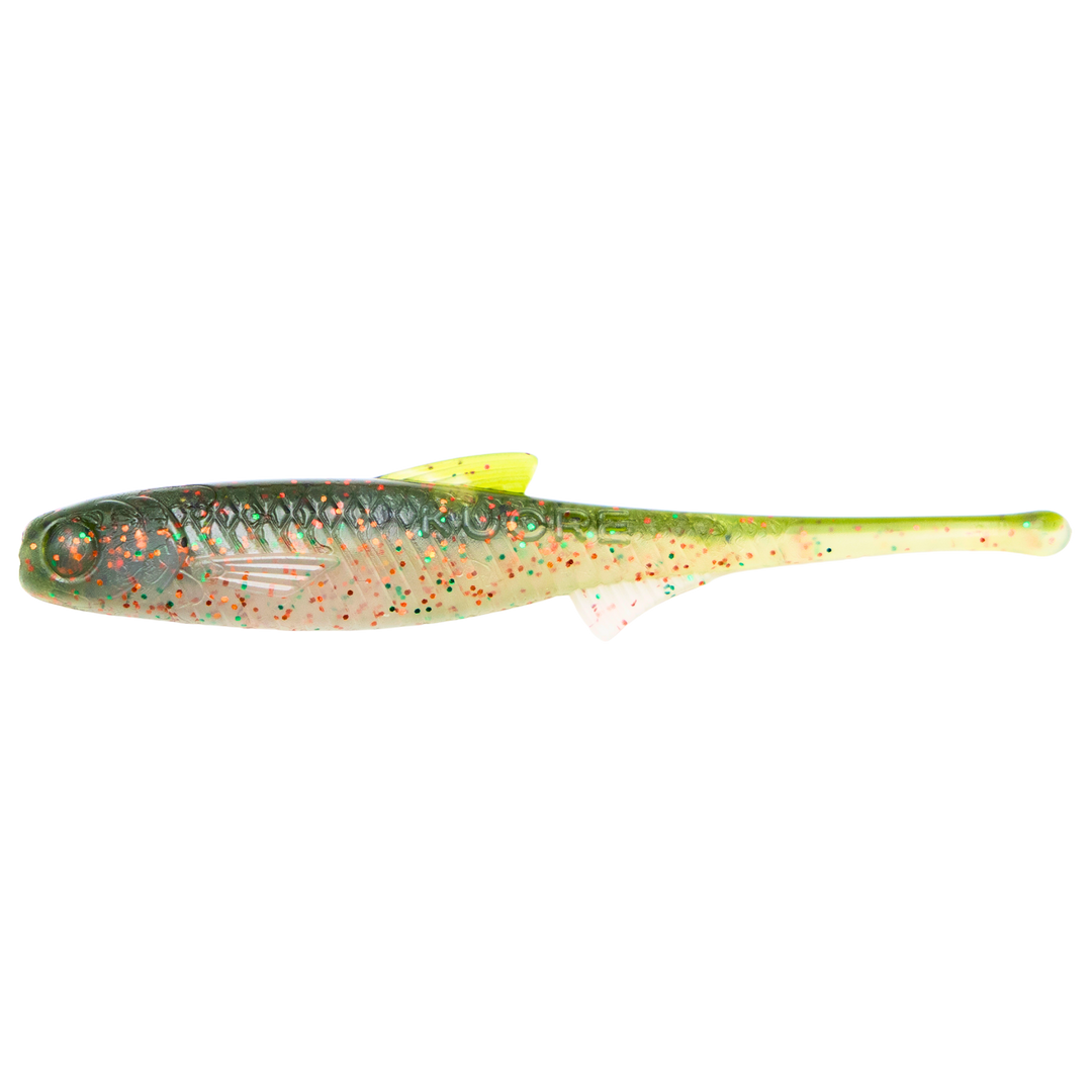 Kuore Torpedo 11cm 5g Jigi Green Spark sivulta, pää vasemmalla