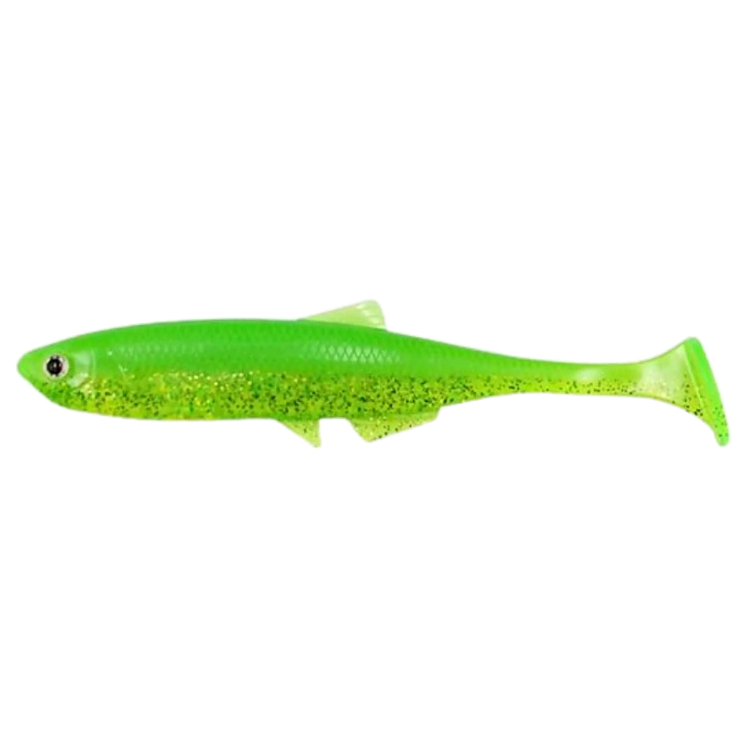 LMAB KØFI Bleak Shad Jigi 6cm Lime/ Chartreuse sivulta, pää vasemmalla