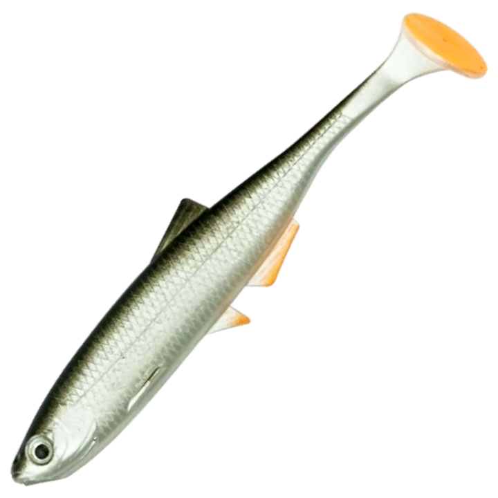 LMAB KØFI Bleak Shad Jigi 6cm, väri Real Roach: tumma selkä, hopeinen kylki ja oranssi pyrstö