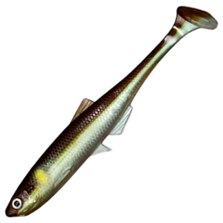 LMAB KØFI Bleak Shad Jigi 9cm, väri AYU: tumma selkä, hopeinen kylki ja kellertävät evät